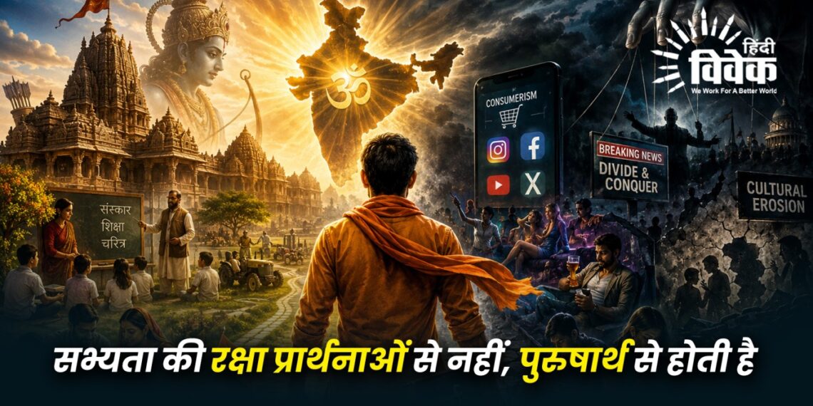 सभ्यता की रक्षा प्रार्थनाओं से नहीं, पुरुषार्थ से होती है